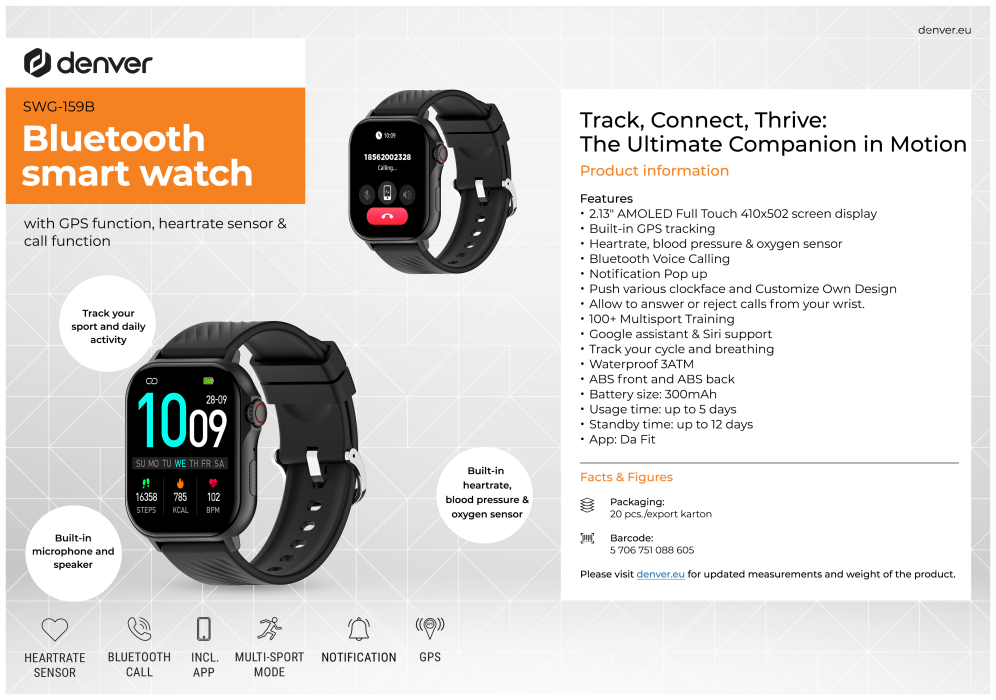SMARTWATCH DENVER BLUETOOTH CON GPS POR HARDWARE - detalle