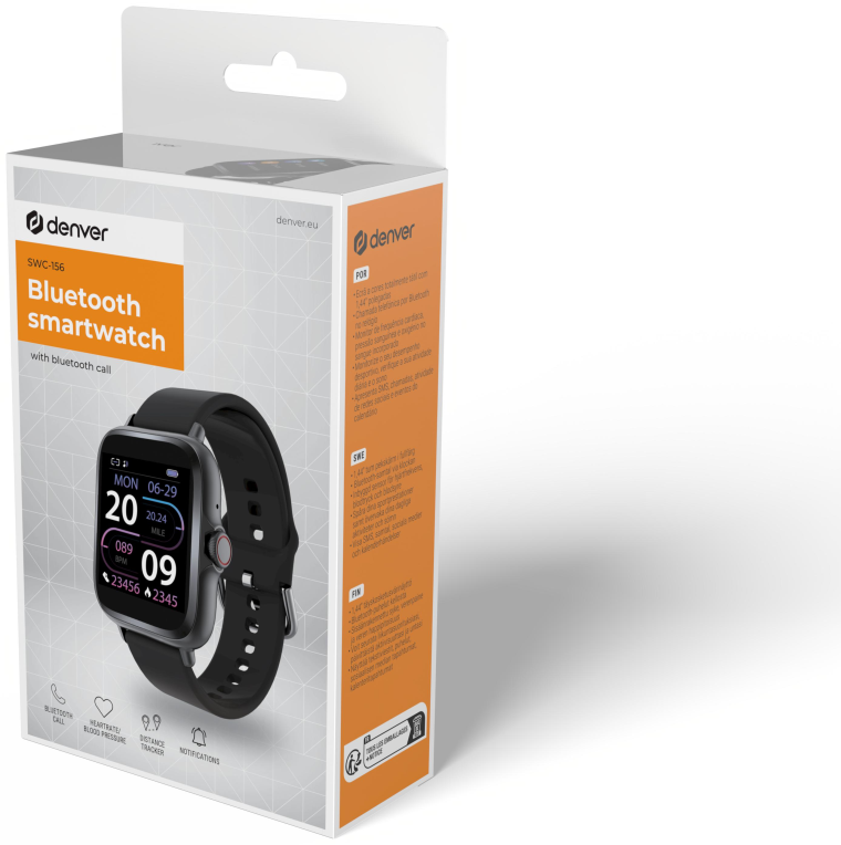 SMARTWATCH DENVER BLUETOOTH CON SENSOR DE FRECUENCIA CARDIACA NEGRO - detalle