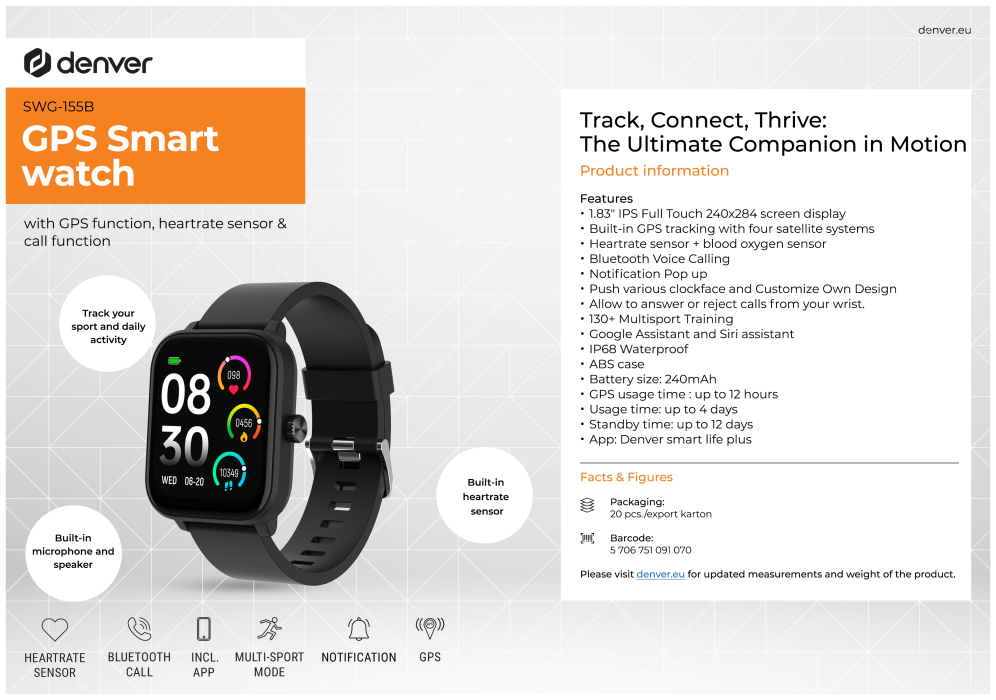 SMARTWATCH DENVER GPS BLUETOOTH CON FRECUENCIA CARDIACA Y OXIGENO EN SANGRE - detalle