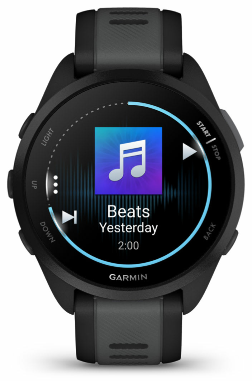 SMARTWATCH GARMIN FORERUNNER 165 MUSIC NEGRO GRIS - detalle