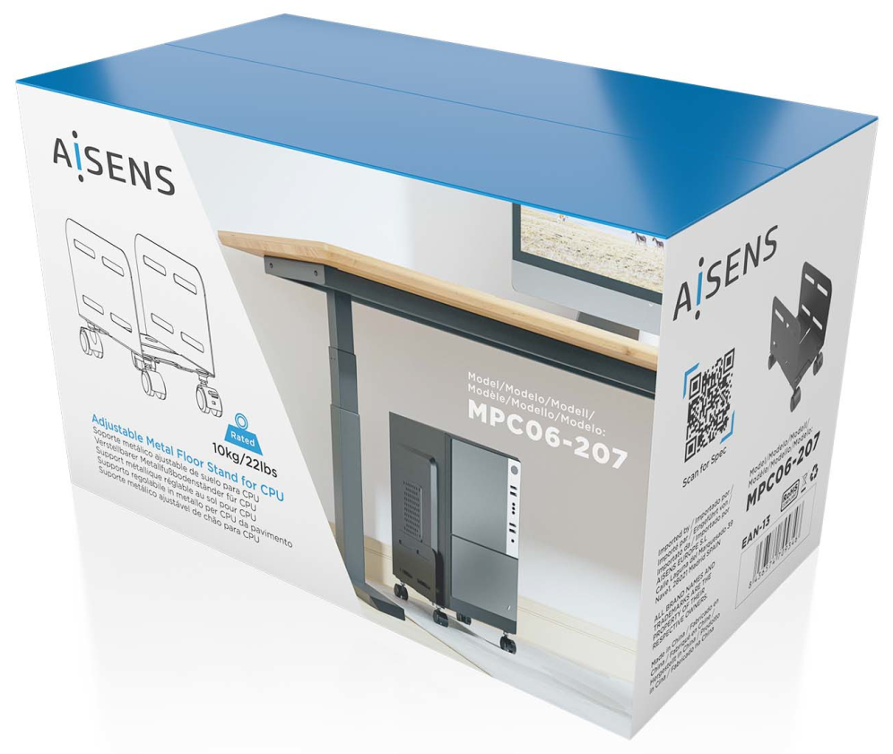 SOPORTE AISENS CPU METALICO AJUSTABLE DE SUELO NEGRO - detalle