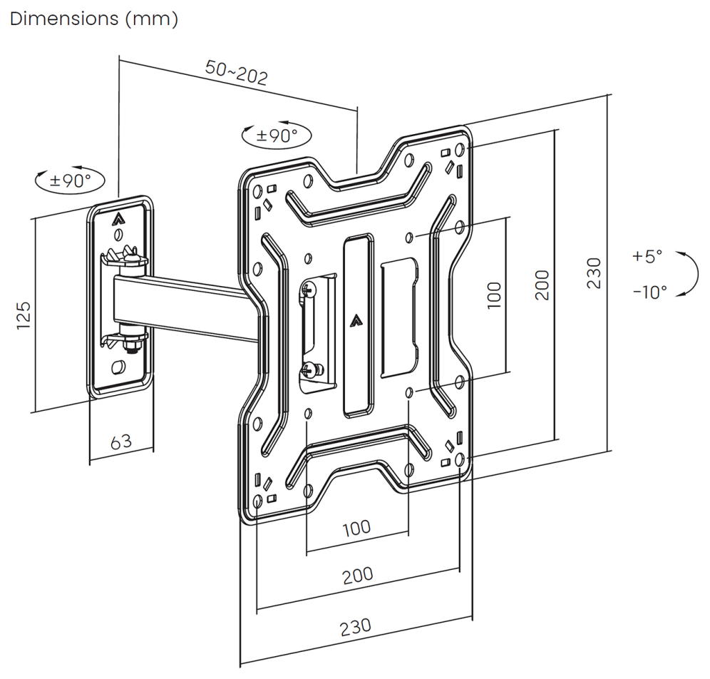 SOPORTE AISENS ECO GIRATORIO INCLINABLE MONITOR/TV 30KG (2 PIVOTES) 23-43" - detalle