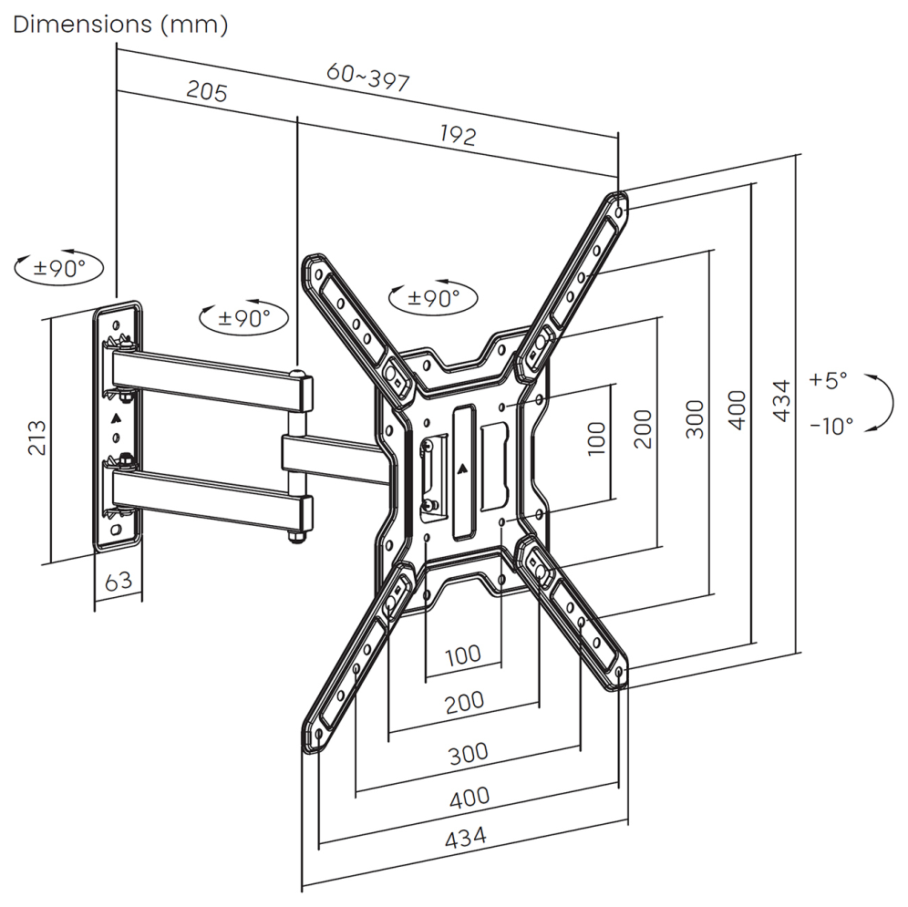 SOPORTE AISENS ECO GIRATORIO INCLINABLE MONITOR/TV 30KG (3 PIVOTES) 23-65" - detalle