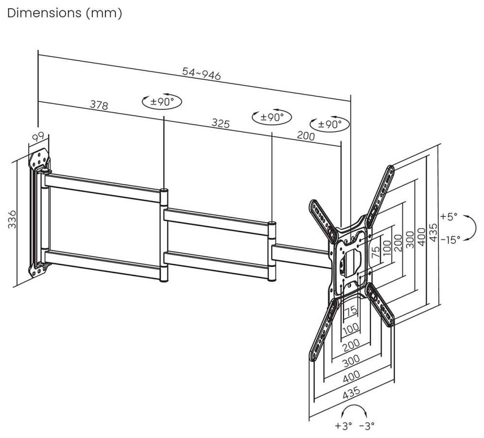 SOPORTE AISENS ECO GIRATORIO INCLINABLE NIVELABLE MONITOR/TV 35KG 23-65 - detalle