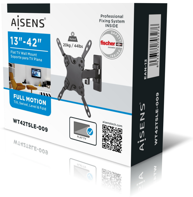 SOPORTE AISENS GIRA. INCLIN. Y NIVEL. MONITOR TV 20KG 2 PIVOTES DE 13-42 NEGRO - detalle