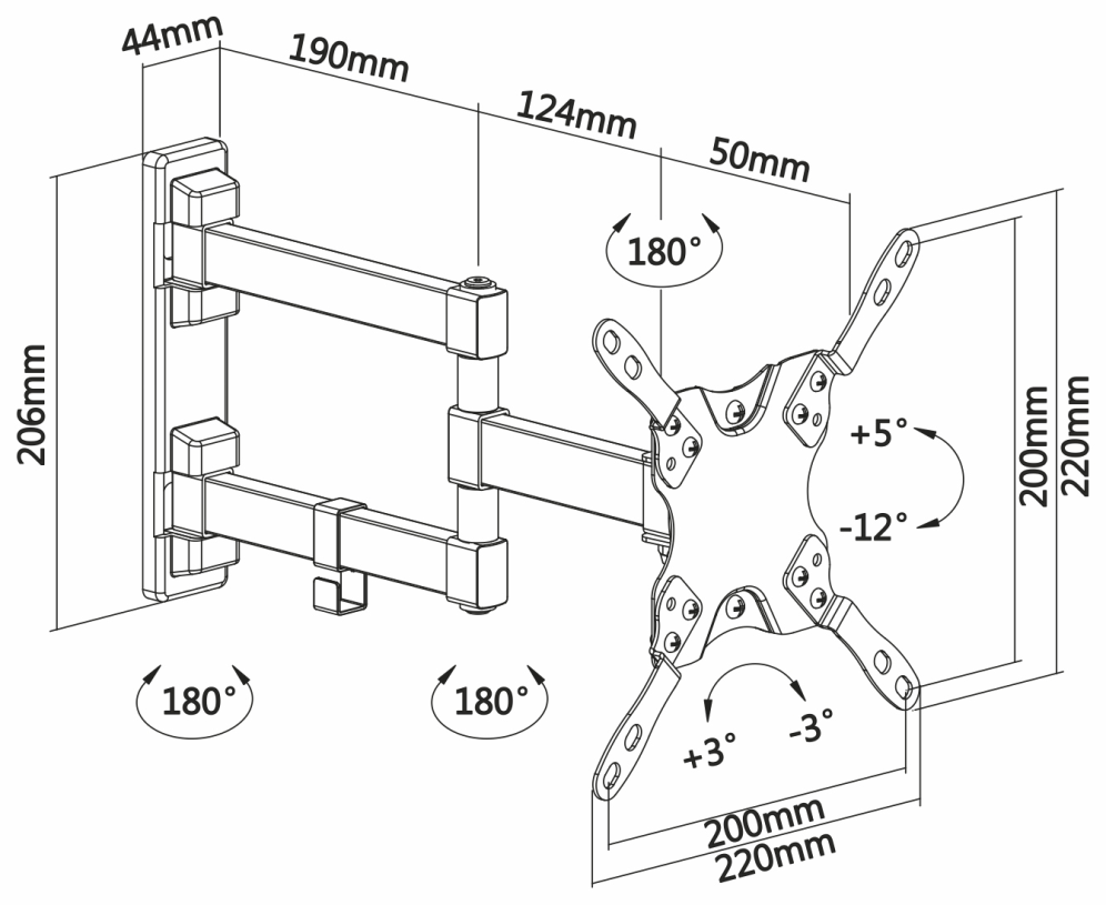 SOPORTE AISENS GIRA. INCLIN. Y NIVEL. MONITOR TV 20KG 3 PIVOTES DE 13-42 NEGRO - detalle