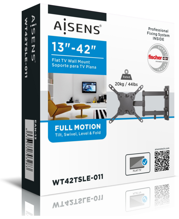 SOPORTE AISENS GIRA. INCLIN. Y NIVEL. MONITOR TV 20KG 3 PIVOTES DE 13-42 NEGRO - detalle