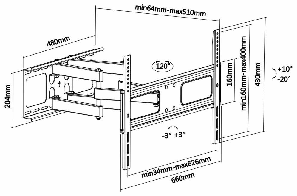 SOPORTE AISENS GIRATORIO INCLINABLE NIVELABLE MONITOR/TV 37-70 50KG - detalle
