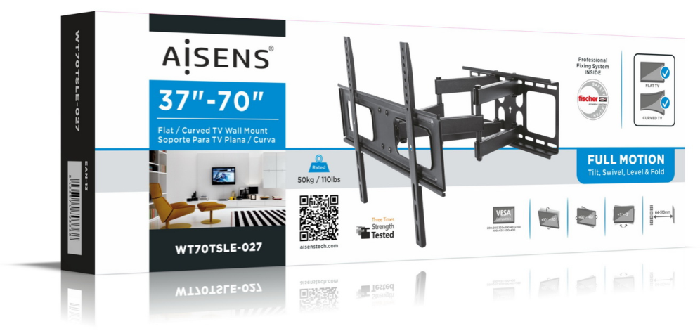 SOPORTE AISENS GIRATORIO INCLINABLE NIVELABLE MONITOR/TV 37-70 50KG - detalle