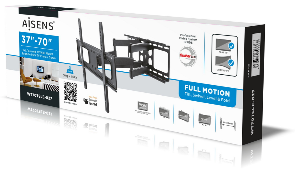 SOPORTE AISENS GIRATORIO INCLINABLE NIVELABLE MONITOR/TV 37-70 50KG - detalle