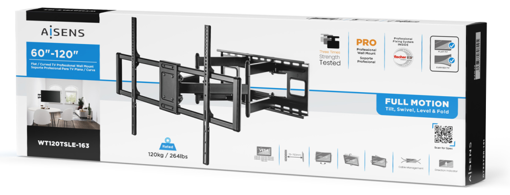 SOPORTE AISENS GIRATORIO INCLINABLE NIVELABLE MONITOR TV 60-120 120KG - detalle