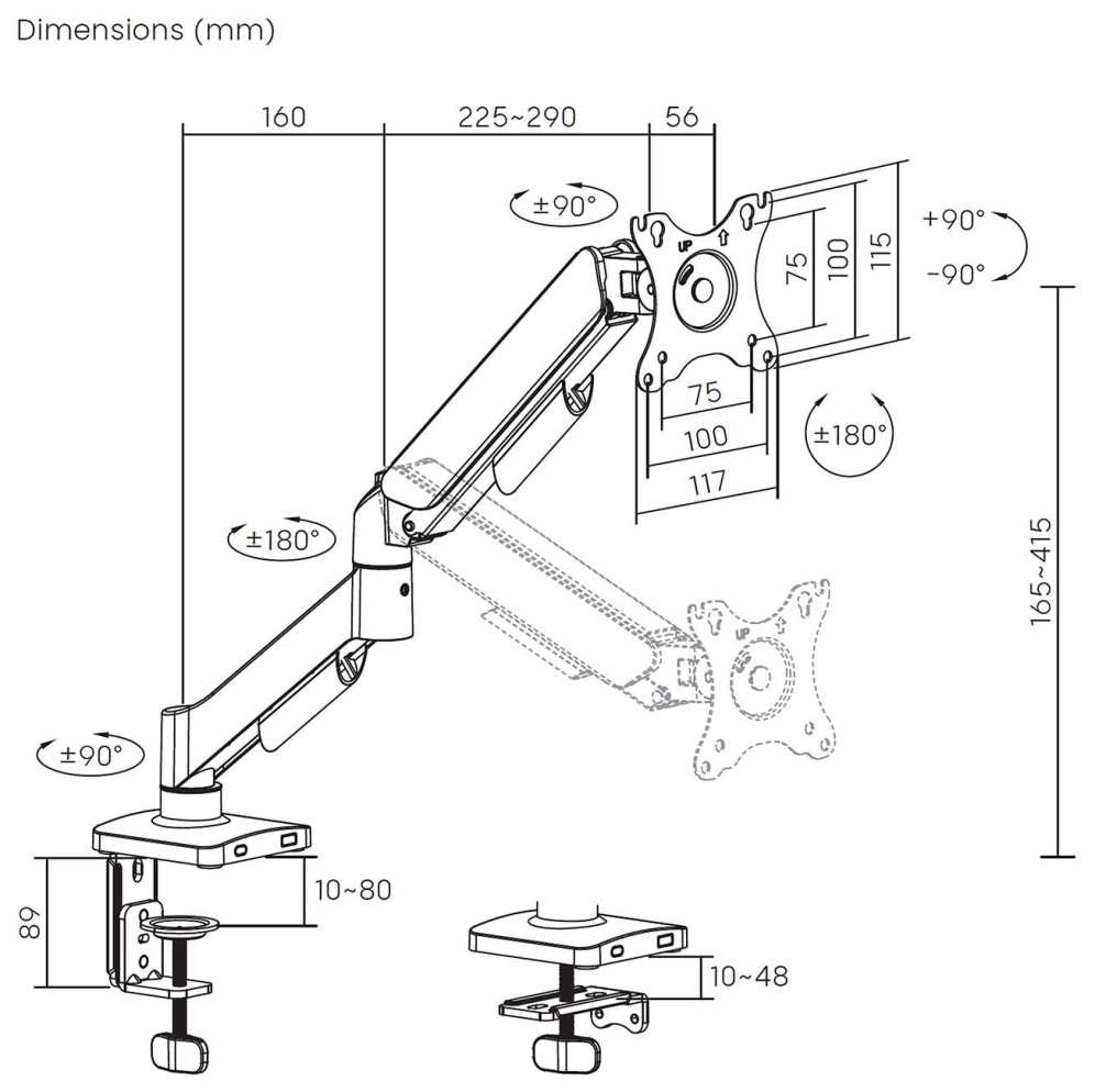 SOPORTE AISENS MESA ECO CONTRAPESO MONITOR 9KG 3 PIV 1 BRAZO) 17"-32" - detalle