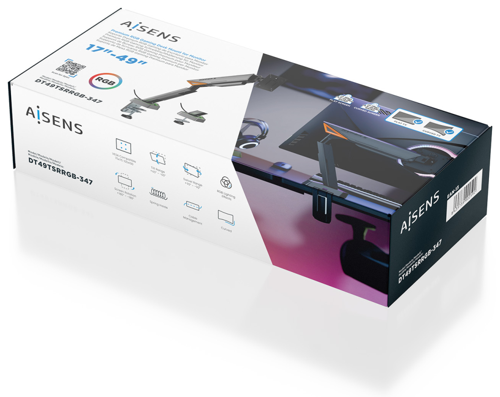 SOPORTE AISENS MESA RGB GAMING CONTRAPESO MONITOR (3 PIV 1 BRAZO) 17-49 - detalle