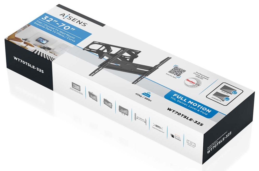 SOPORTE AISENS PARED ECO GIRA INCLI NIVELA MONITOR 40KG 32-70 NEGRO - detalle