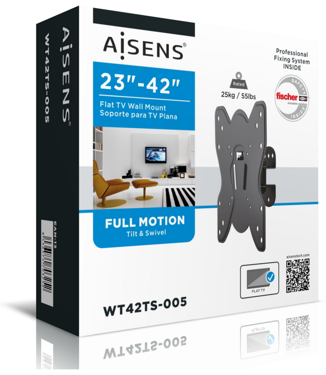 SOPORTE AISENS PARED GIRATORIO E INCLINABLE MONITOR TV 23-42 25KG - detalle