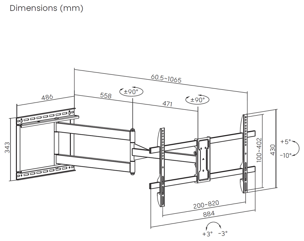 SOPORTE AISENS PRO GIRATORIO INCLINABLE NIVELABLE MONITOR/TV 50KG 43-80" - detalle