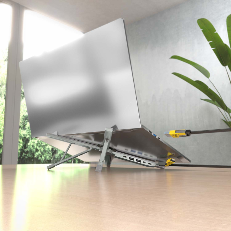SOPORTE AISENS SOBREMESA AJUSTABLE PORTATIL/TABLET USB-C DOCK GRIS - detalle