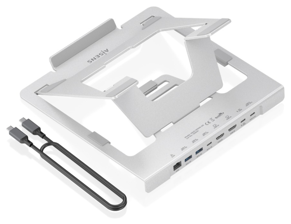 AISENS Soporte de Sobremesa Ajustable para Portatil / Tablet con USB-C Docking 7 en 1. Gris