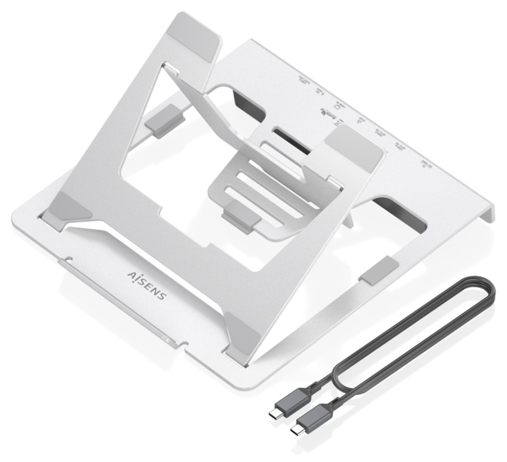 AISENS Soporte de Sobremesa Ajustable para Portatil / Tablet con USB-C Docking 7 en 1. Gris