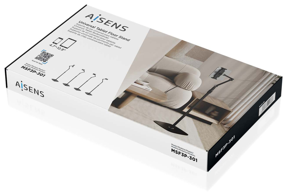 SOPORTE AISENS SUELO UNIVERSAL AJUSTABLE (3 PIVOTES) TABLET NEGRO - detalle