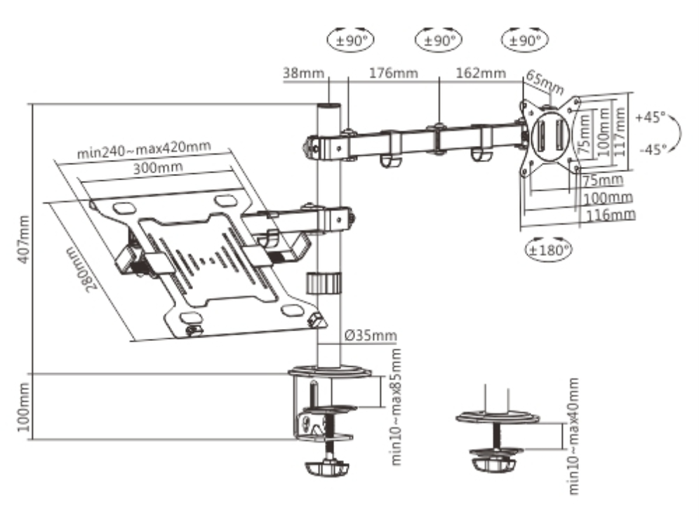SOPORTE DE MESA GEMBIRD AJUST CON BRAZO PARA MONITOR Y BANDEJA PARA PORTATIL - detalle
