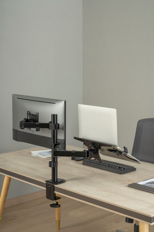 SOPORTE DE MESA GEMBIRD AJUST CON BRAZO PARA MONITOR Y BANDEJA PARA PORTATIL - detalle
