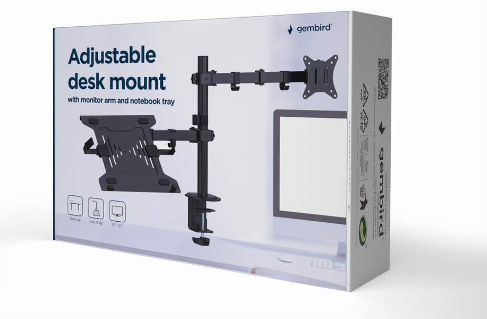 SOPORTE DE MESA GEMBIRD AJUST CON BRAZO PARA MONITOR Y BANDEJA PARA PORTATIL