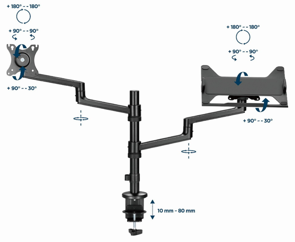 SOPORTE DE MESA GEMBIRD AJUSTABLE BRAZO PARA MONITOR Y BANDEJA PARA PORTATIL - detalle
