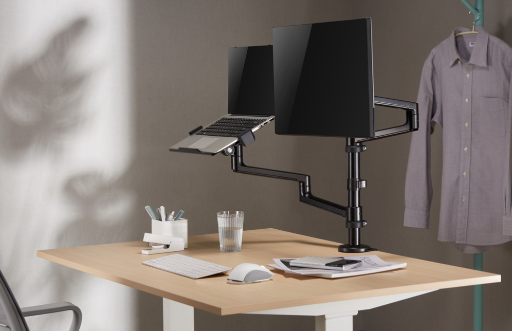 SOPORTE DE MESA GEMBIRD AJUSTABLE BRAZO PARA MONITOR Y BANDEJA PARA PORTATIL - detalle