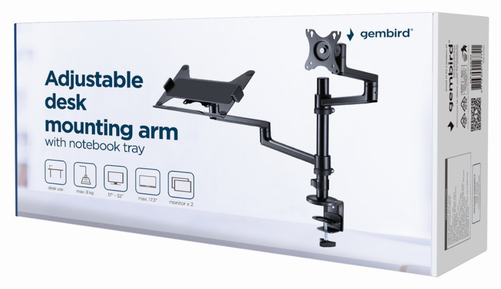 SOPORTE DE MESA GEMBIRD AJUSTABLE BRAZO PARA MONITOR Y BANDEJA PARA PORTATIL - detalle