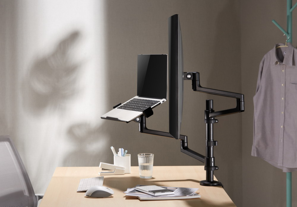 SOPORTE DE MESA GEMBIRD AJUSTABLE BRAZO PARA MONITOR Y BANDEJA PARA PORTATIL - detalle
