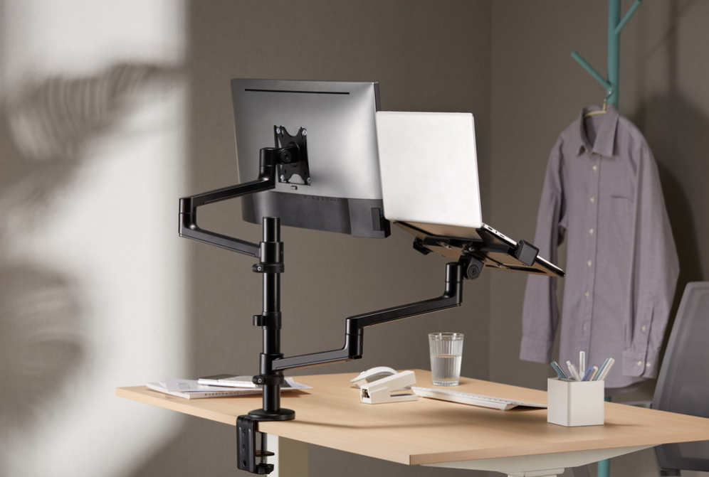 SOPORTE DE MESA GEMBIRD AJUSTABLE BRAZO PARA MONITOR Y BANDEJA PARA PORTATIL - detalle