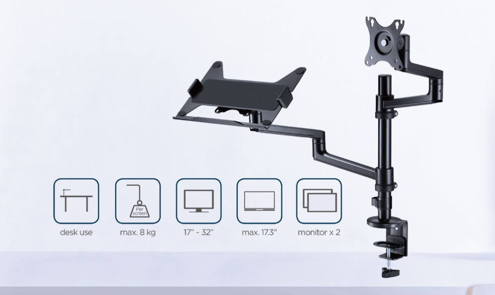 SOPORTE DE MESA GEMBIRD AJUSTABLE BRAZO PARA MONITOR Y BANDEJA PARA PORTATIL - detalle