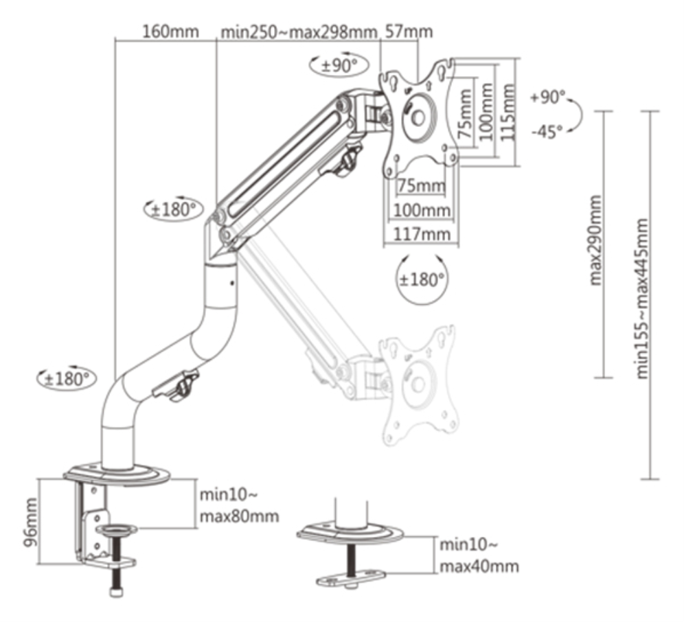 SOPORTE DE PANTALLA GEMBIRD PARA ESCRITORIO AJUSTABLE 17-32 HASTA 8 KG - detalle