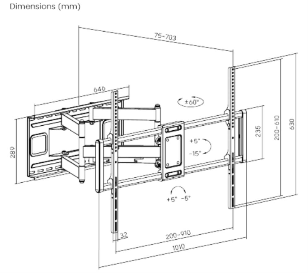 SOPORTE DE PARED GEMBIRD PARA TV CON MOVIMIENTO COMPLETO, 60" - 120'' - detalle
