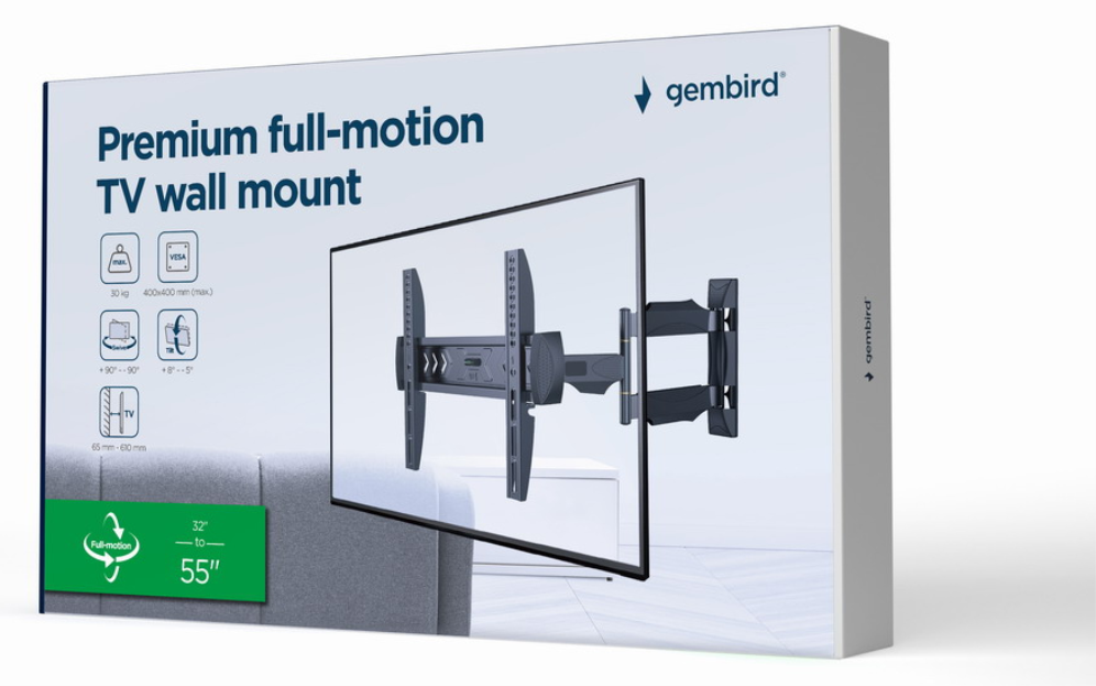 SOPORTE DE PARED GEMBIRD PARA TV DE MOVIMIENTO COMPLETO 32-55 PULGADAS 30 KG - detalle