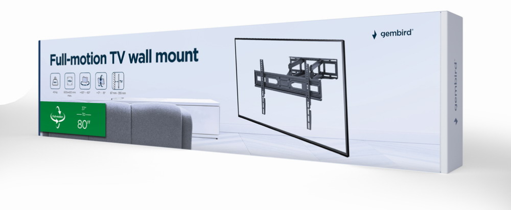 SOPORTE DE PARED GEMBIRD PARA TV DE MOVIMIENTO COMPLETO 37- 80 PULGADAS - detalle