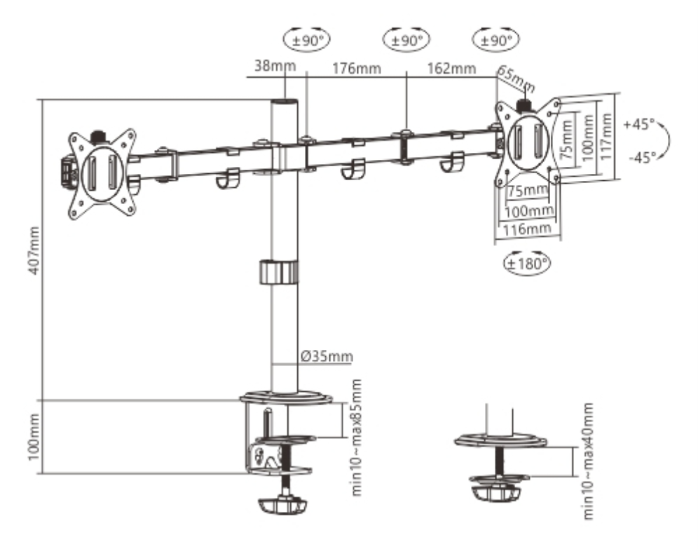SOPORTE DE PARED GEMBIRD PARA TV (INCLINABLE) 2 PANTALLAS 17-32'' HASTA 9 KG - detalle