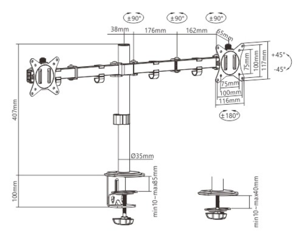 SOPORTE DE PARED GEMBIRD PARA TV (INCLINABLE) 2 PANTALLAS 17-32'' HASTA 9 KG - detalle