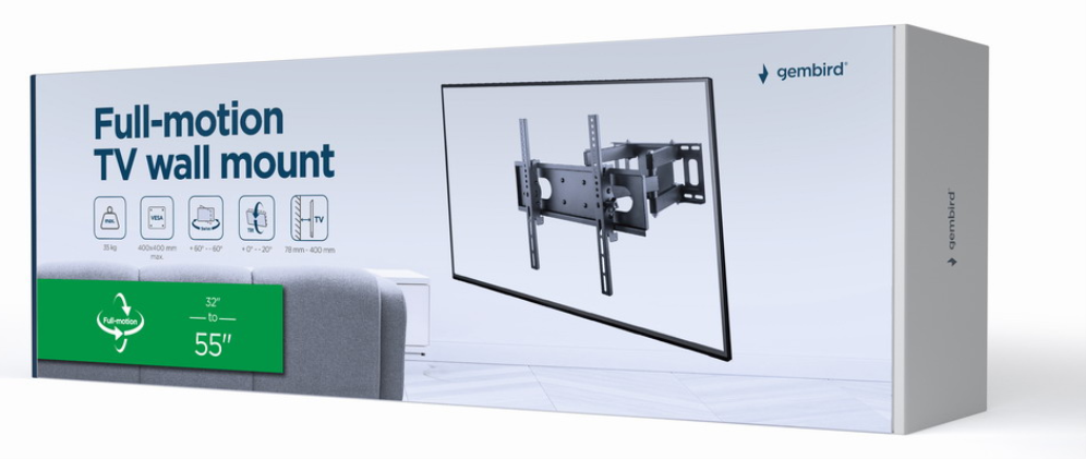 SOPORTE DE PARED GEMBIRD PREMIUM PARA TV DE MOVIMIENTO COMPLETO 32-55 35 KG - detalle