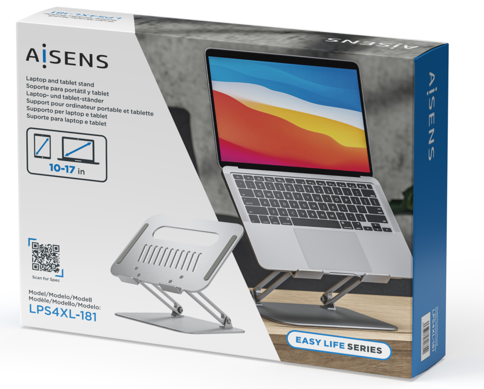 SOPORTE DE SOBREMESA AISENS XL 10-17 AJUSTABLE PARA PORTATIL TABLET PLATA - detalle