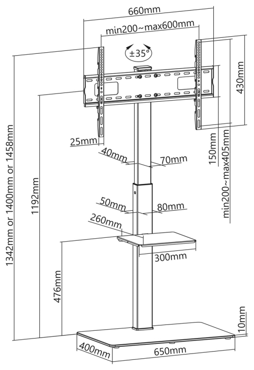 SOPORTE DE SUELO AISENS CON BANDEJA DVD 37"-70" 40KG - detalle