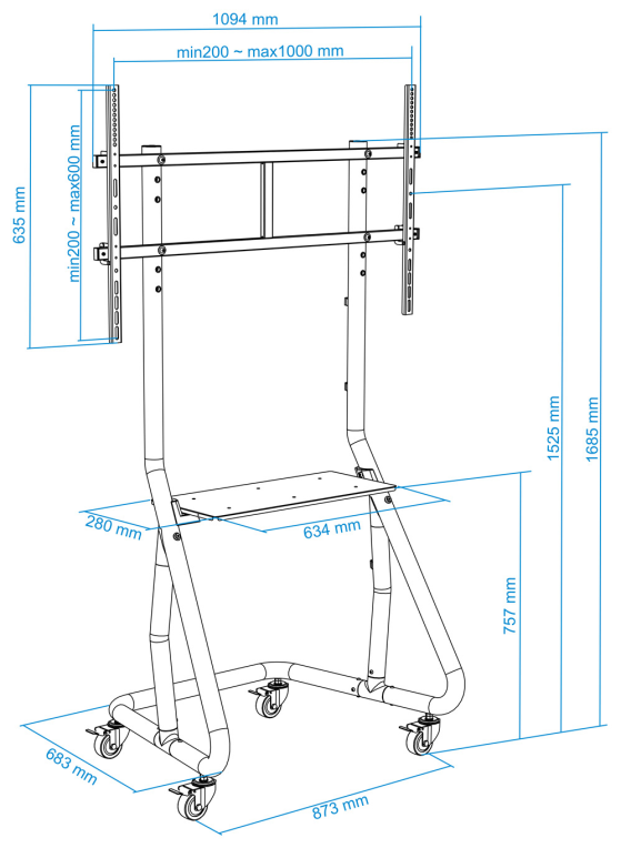 SOPORTE DE SUELO CON RUEDAS TOOQ FS20200M-B 60-105" MAX 150KG - detalle