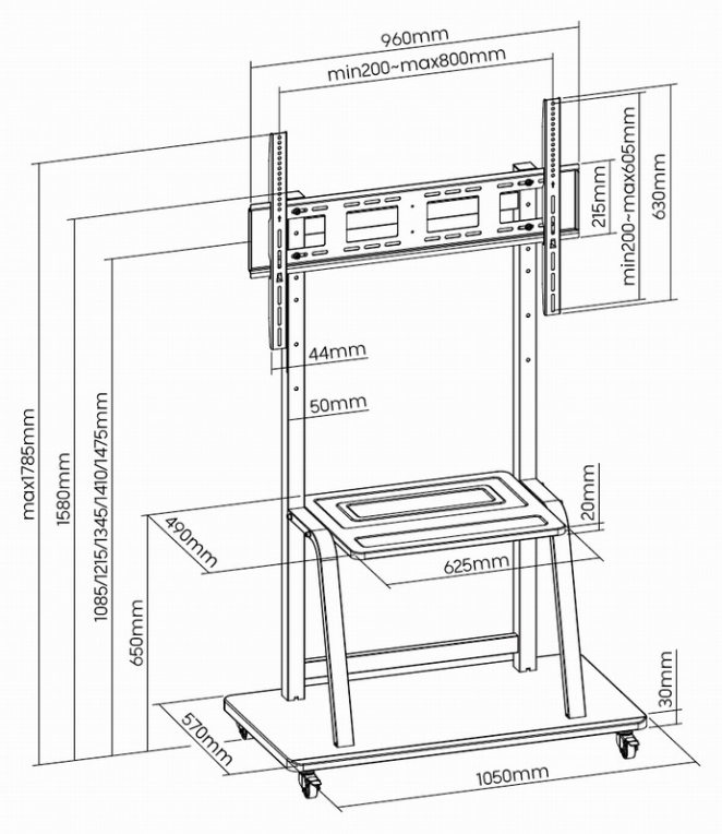 SOPORTE DE SUELO GEMBIRD PARA TV CON RUEDAS TV 37 - 100 PULGADAS - detalle