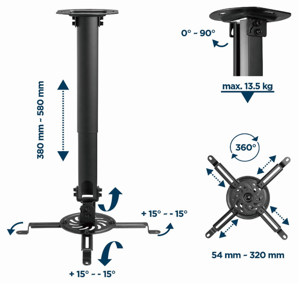 SOPORTE DE TECHO GEMBIRD AJUSTABLE PARA PROYECTOR - detalle