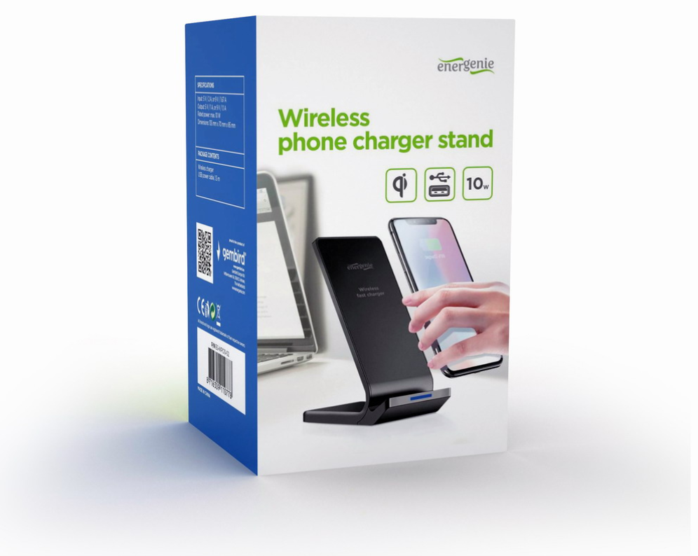 SOPORTE DE TELEFONO GEMBIRD CON CARGADOR INALAMBRICO , 10 W, COLOR NEGRO - detalle