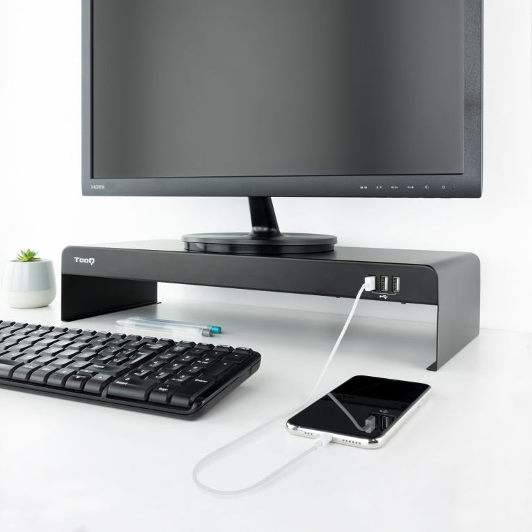 SOPORTE ELEVADOR TOOQ MONITOR/PORTATIL CON 3 PUERTOS USB - detalle