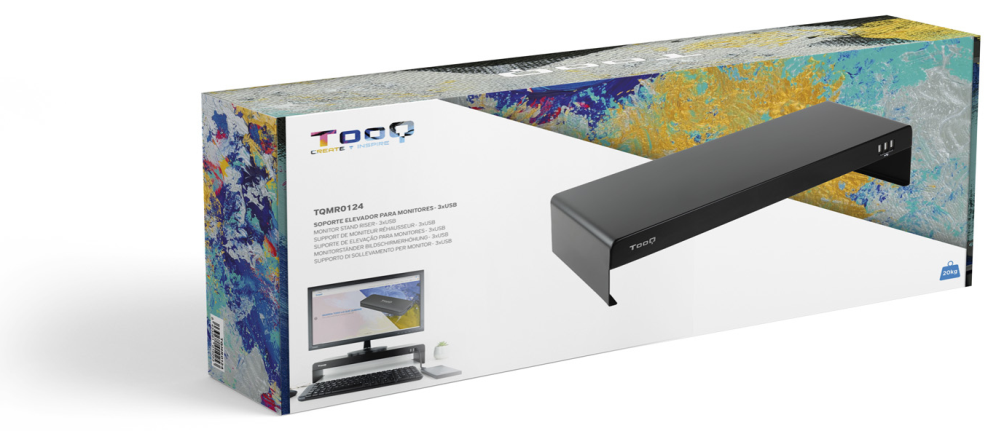 SOPORTE ELEVADOR TOOQ MONITOR/PORTATIL CON 3 PUERTOS USB - detalle