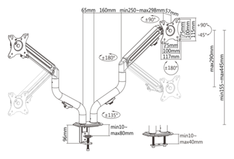 SOPORTE ESCRITORIO AJUST GEMBIRD CON BRAZO PARA 2 PANTALLAS 17-32 HASTA 8 KG - detalle
