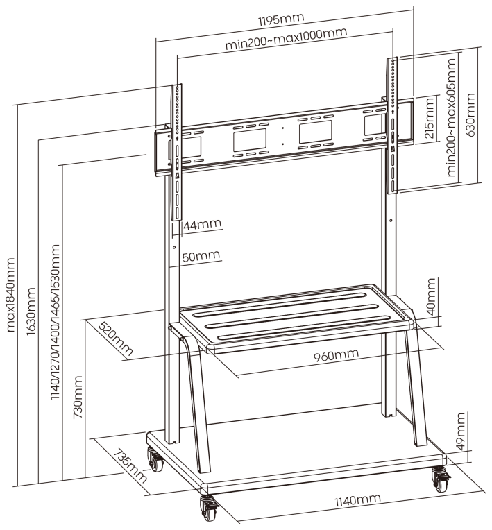 SOPORTE EWENT PARA TV MOVIL DE 55 A 120" Y 120KG - detalle